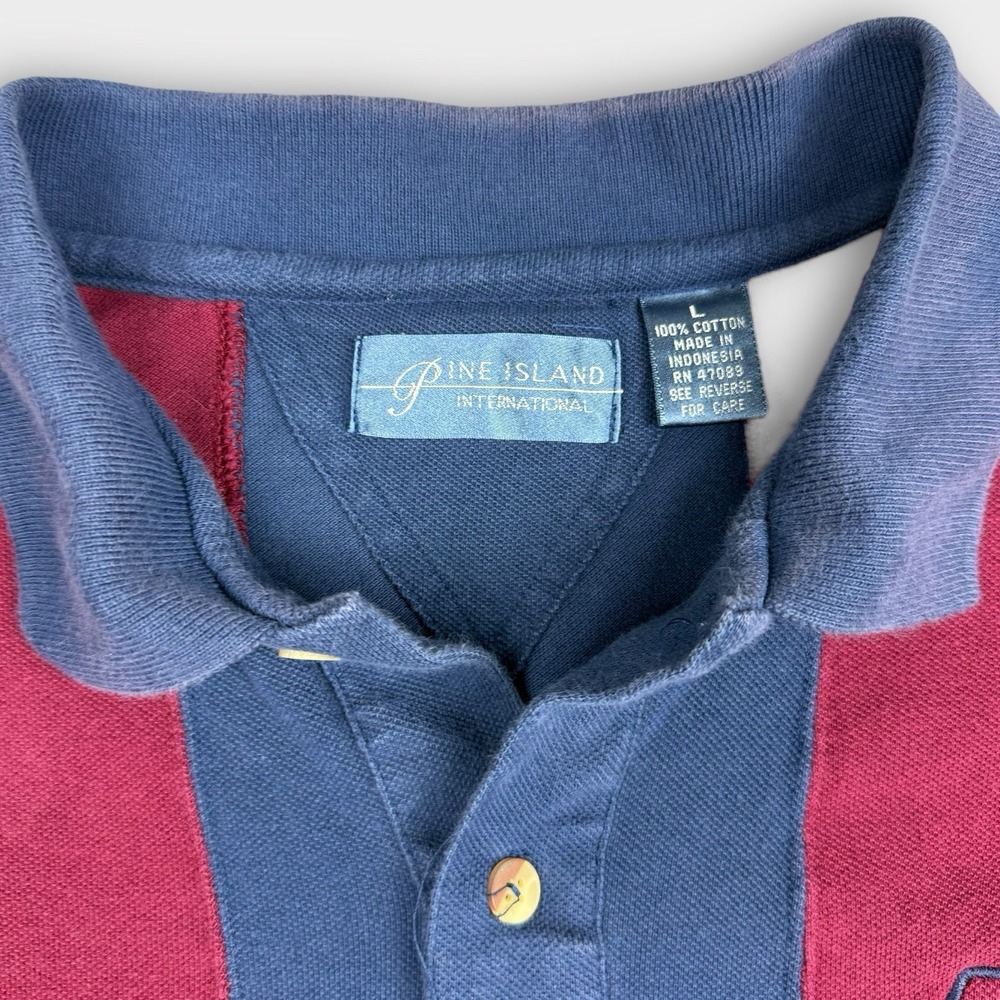 Vintage Pine Island‎ Genuine Chevrolet Polo Shirt Mens Large Blue Red Striped L - Picture 3 of 7